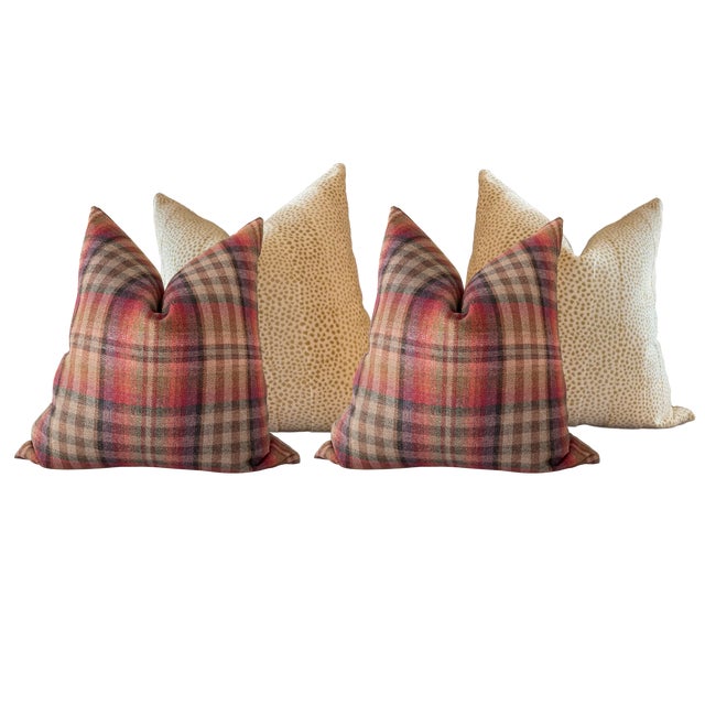Designer Winter Pillow Bundle in Mulberry "Nevis" and Cowtan & Tout "Clarence" - Set of 4 For Sale
