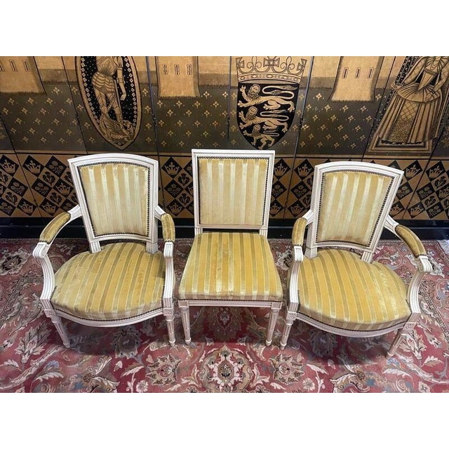 Louis XVI Style Cabriolet Armchairs and Louis XVI Chair, Set of 3 For Sale - Image 4 of 8