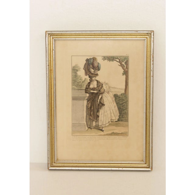 Antique 18th C. French Colored Engraving, Plate #63 from ''Gallerie des Modes et Costumes Frantais Custom Framed.