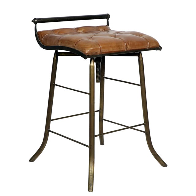 Matthew Izzo Home Seelbach Antique Brass and Tufted Leather Barstool For Sale In New York - Image 6 of 6