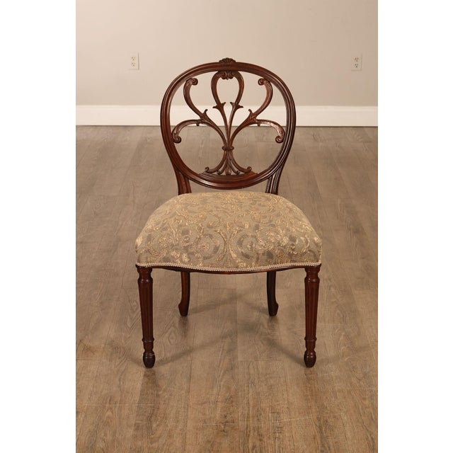 Hepplewhite Inspired Set Of Eight Mahogany Carved Oval Back Dining Chairs For Sale - Image 13 of 18