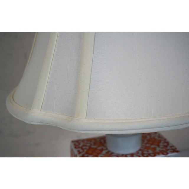 Chinese Orange & White Porcelain Tea Caddy Lamp Bottle Ginger Jar Chinoiserie For Sale - Image 6 of 11