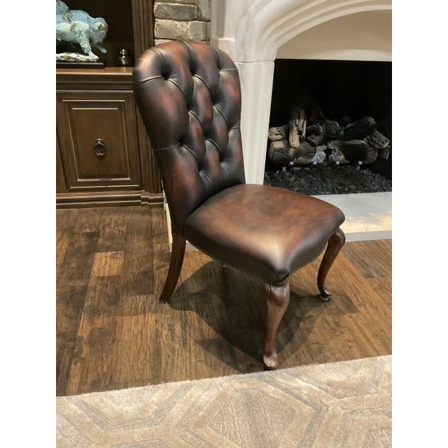 2000 - 2009 Stanley Leather Tufted Dining Chair With Nail Head Trim- Set of 4 For Sale - Image 5 of 9