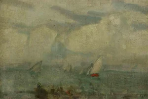 Gennaro Villani, Seaside, Mixed Colored Oil on Canvas, Early 20th-Century