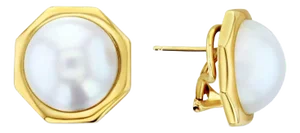 Octagon Shaped Mabe Pearl Earrings 14k Yellow Gold, 2 Pieces