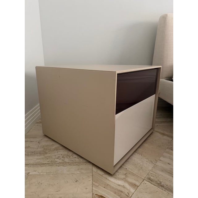 2000 - 2009 Dado B&b Italia Contemporary Bedside Table in Brown/White Gloss With Tan Satin Finish For Sale - Image 5 of 6