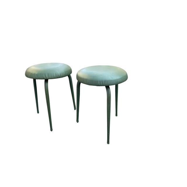 Stitched Leather Stools by Jacques Adnet, 1950s, Set of 2 For Sale - Image 6 of 6