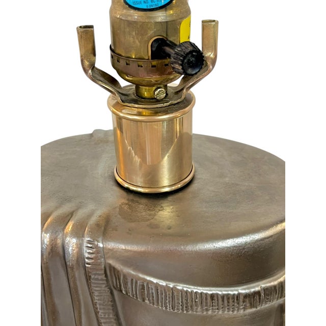 1980’s E. F. Chapman Dorothy Draper Trompe L’Oeil Style Silver Gray and Brass Lamp For Sale - Image 12 of 18