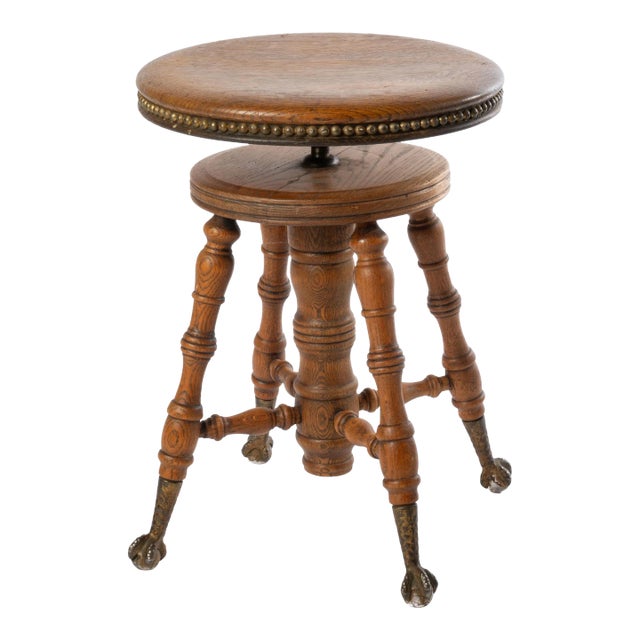 Late 19th Century Antique Oak Piano Stool For Sale