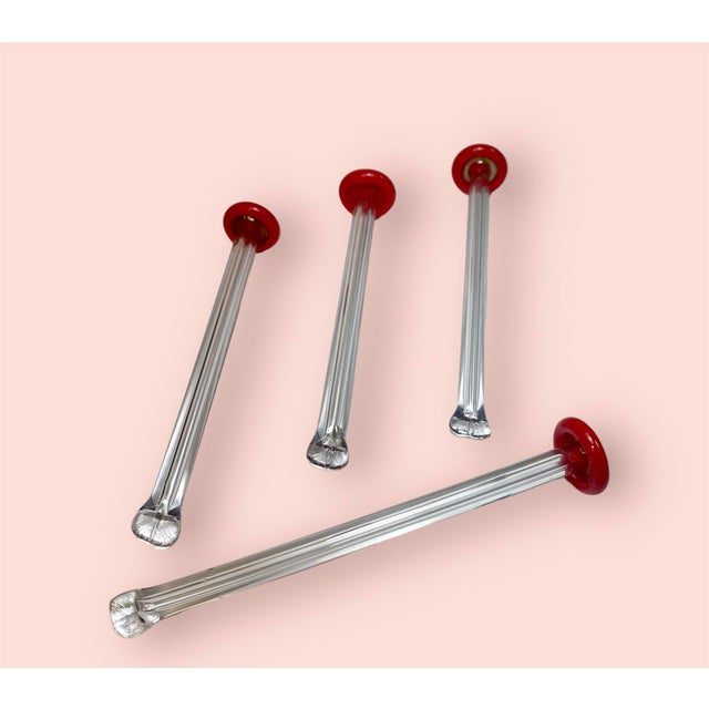 Vintage Clear and Red Glass Cocktail Muddlers- Set of 4 For Sale - Image 9 of 12