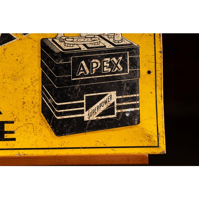 Mid 20th Century Vintage Apex Batteries Embossed Tin Litho Sign For Sale - Image 5 of 7