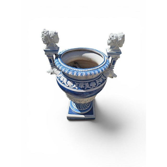 Elegant pair of monumental Italian urns dating from the 1950s, beautifully hand-painted and executed in the grand...