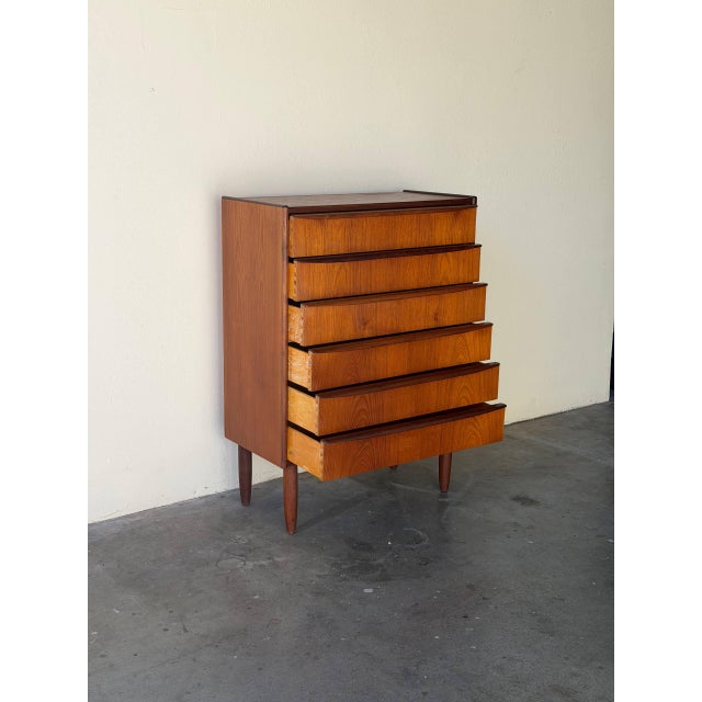 1960s Danish Mid Century Modern Teak Tallboy Dresser Chest of Drawers Scandinavian Vintage For Sale - Image 9 of 10