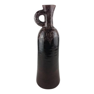 Accolay French Ceramic Handled Pitcher Vase, Large Brown Ceramic Vase For Sale