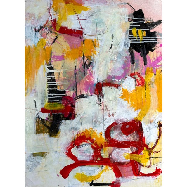 Abstract Christiane Corcelle "Orquevaux White Whispers 2" Mixed Media on BFK Paper, Framed Abstract Painting in White, Yellow and Red, 2024 For Sale - Image 3 of 9
