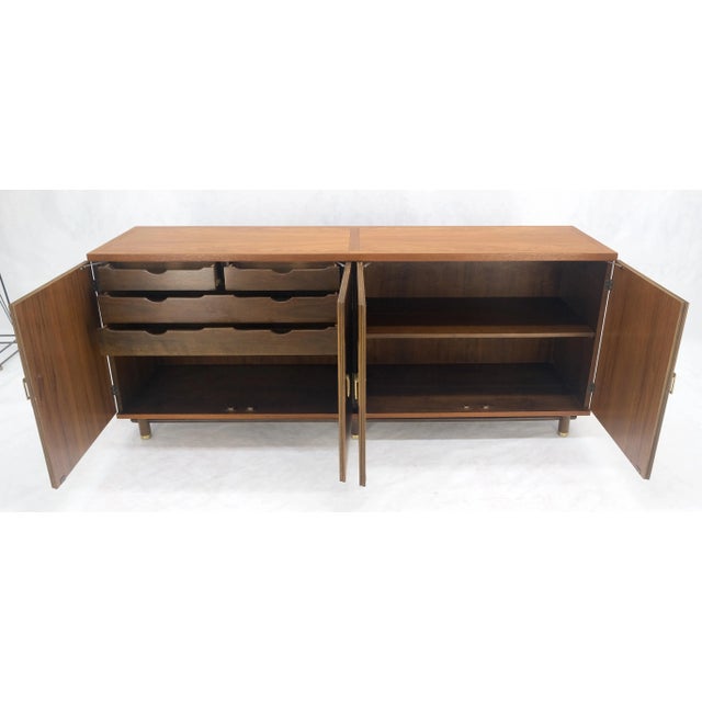Baker Teak & Brass Double Door Compartment 4 Drawers Credenza Dresser For Sale - Image 12 of 12