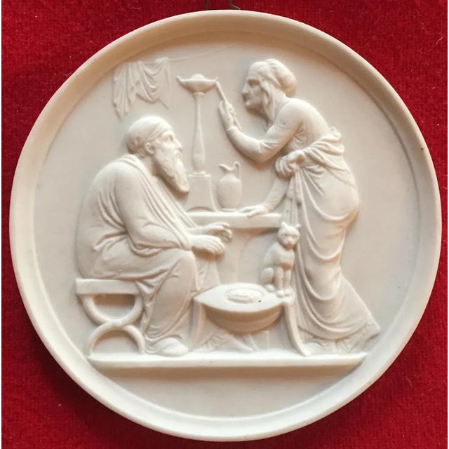 Antique 19th c. grand tour Bing & Grondahl parian bisque porcelain round wall plaque made in Denmark. The bas relief...