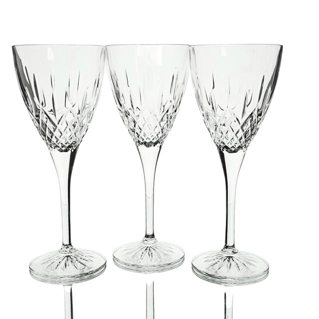 English Set of Three Royal Doulton Earlswood Lead Crystal Goblets 8.125" For Sale - Image 3 of 11