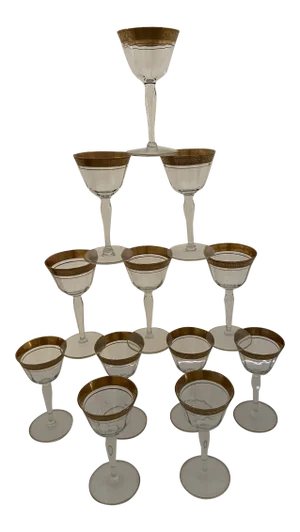 Minton Tiffin Franciscan Gold Encrust Sherbet Cordial Glasses Set 12