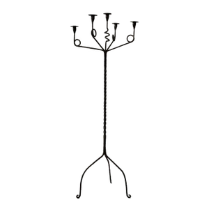Antique Whimsical Wrought Iron Floor Candelabra With Spiraling Details, Circa 1950s