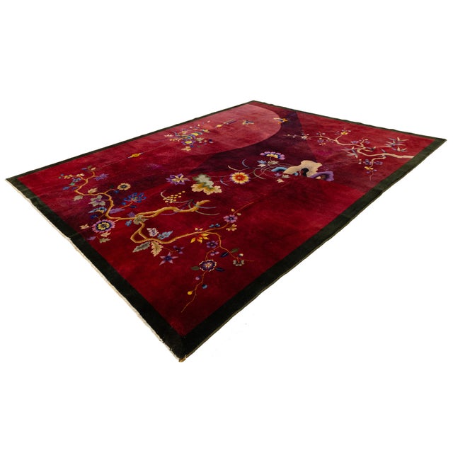 Antique 1920s Chinese Art Deco Wool Rug in Rich Ruby, Plum & Magenta 9x11 For Sale - Image 13 of 13