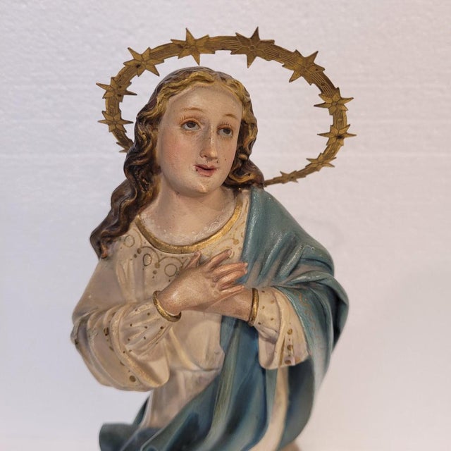 Olot School Artist, Immaculate Conception Sculpture of the Virgin Mary, 20th Century, Wood Pulp For Sale - Image 10 of 18