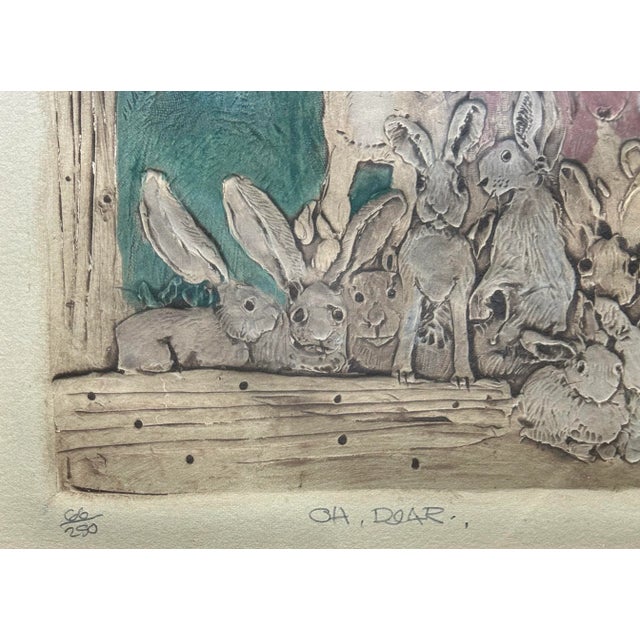 1980s Vintage Hand Colored Etching of Animals Deer and Rabbits For Sale - Image 5 of 6