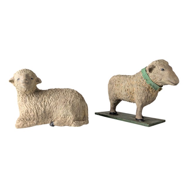 Stucco Sheep Figures, Early 20th Century, Set of 2 For Sale