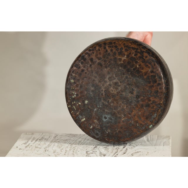 Hand-Hammered Indian Metal Milk Jug with Ring Handle, Vintage For Sale - Image 13 of 18