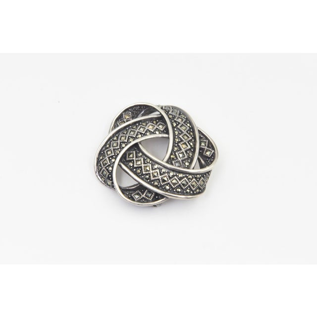 Mid 20th Century Sterling Silver Celtic Knot Brooch With Marcasite For Sale - Image 4 of 8