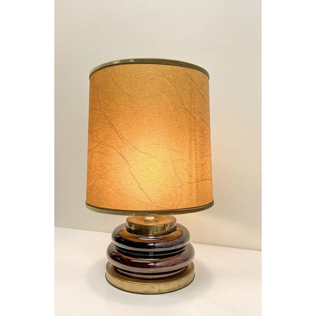 Mid-Century Modern Mid-Century Modern Double Bubble Brown Glass Table Lamp, Italy, 1970s For Sale - Image 3 of 11