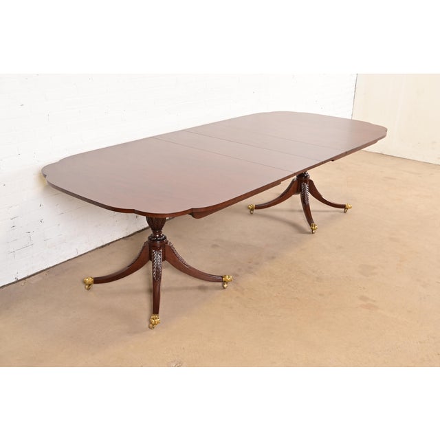 Kindel Furniture Georgian Mahogany Double Pedestal Extension Dining Table, Newly Refinished For Sale - Image 15 of 15