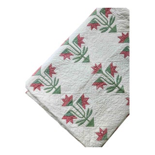 Antique Hand Appliquéd Floral Quilt C. 1880–1920 | Folk Art Tulip Pattern For Sale