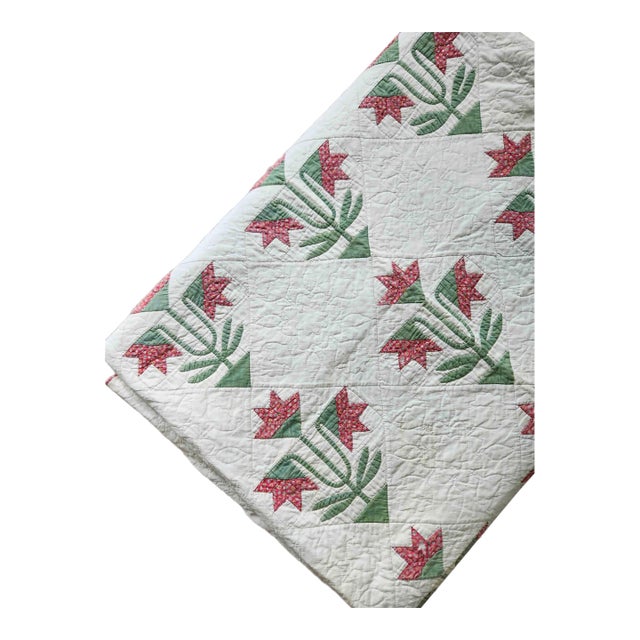 Antique Hand Appliquéd Floral Quilt C. 1880–1920 | Folk Art Tulip Pattern For Sale