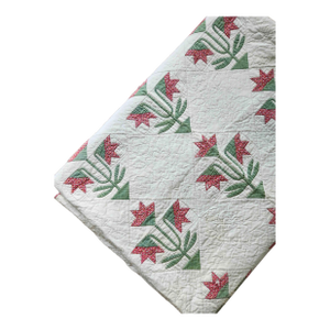Antique Hand Appliquéd Floral Quilt C. 1880–1920 | Folk Art Tulip Pattern