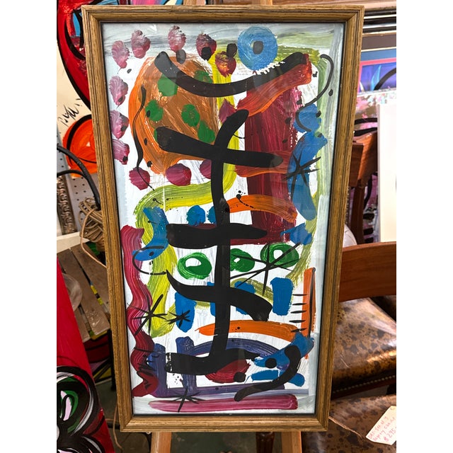 1970s Original Abstract Painting by Peter Keil titled”miro and me, p keil palma” . This great piece was executed on board...