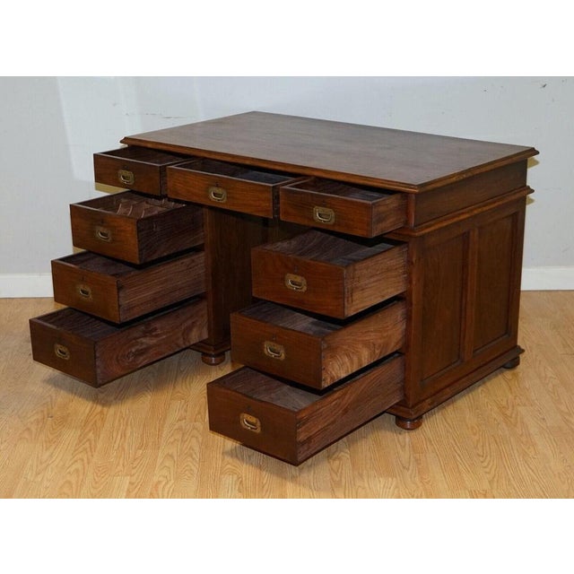 Victoria Regina Military Campaign Pedestal Desk, 1880s For Sale - Image 9 of 13