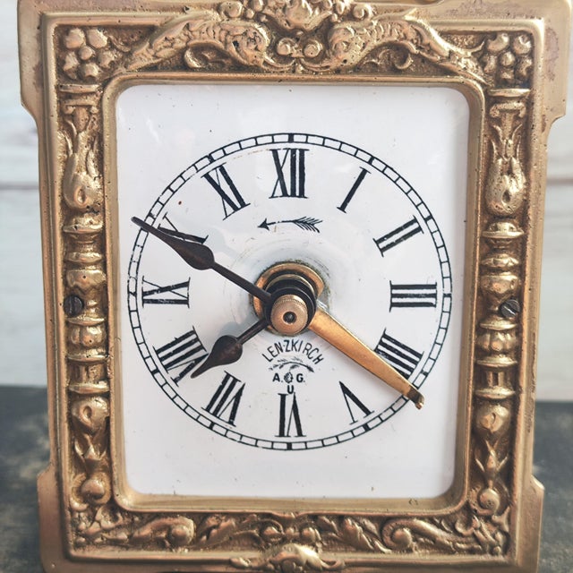 Baroque 1908 Antique Lenzkirch Brass Carriage Clock Mantel Shelf Desk Clock For Sale - Image 3 of 6