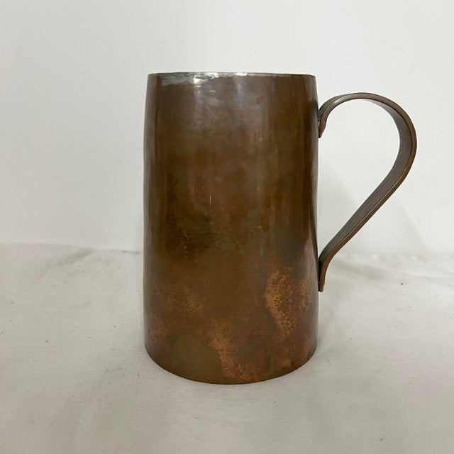 Mid century tin lined copper tankard mug. Measures 5” w x 3.5” diameter x 5.25” h