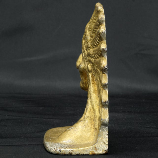 1925 Indian Patriarch Iron Bookend in Gold Finish Chairish