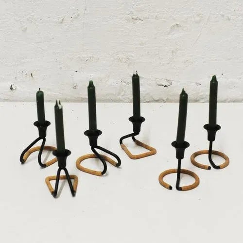 Vintage Danish Blacked Steel and Woven Natural Raffa Fiber Candleholders attributed to Laurids Lonborg, 1950s, Set of 6 For Sale - Image 5 of 9