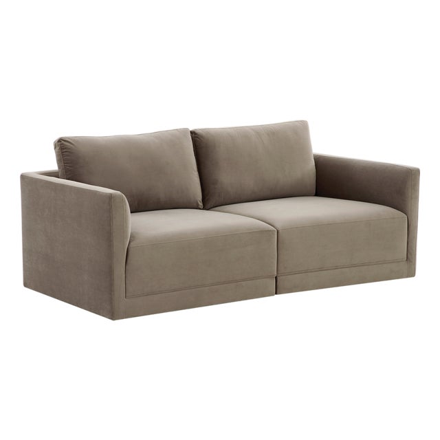 Willow Taupe Modular Performance Velvet Loveseat For Sale