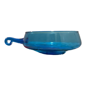 Vintage Mid-Century Modern Empoli Italian Hand-Blown Blue Art Glass Bowl With Curled Applied Handle