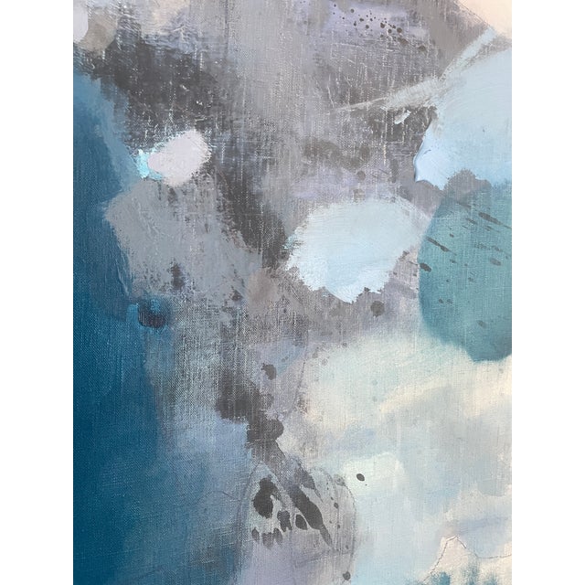 Large Atmospheric Blue Lyrical Abstraction Painting by Stacey Warnix With Deep Indigo Accents For Sale - Image 9 of 11
