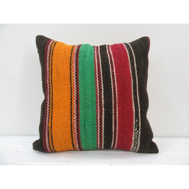 Handmade Orange, Green and Red Striped Turkish Kilim Pillow Cover For Sale - Image 4 of 4
