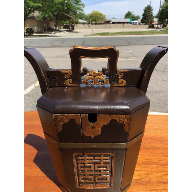 Brass Early 20th Century Mid-Century Modern Hand-Carved Teapot Caddy With Brass Hardware For Sale - Image 8 of 12