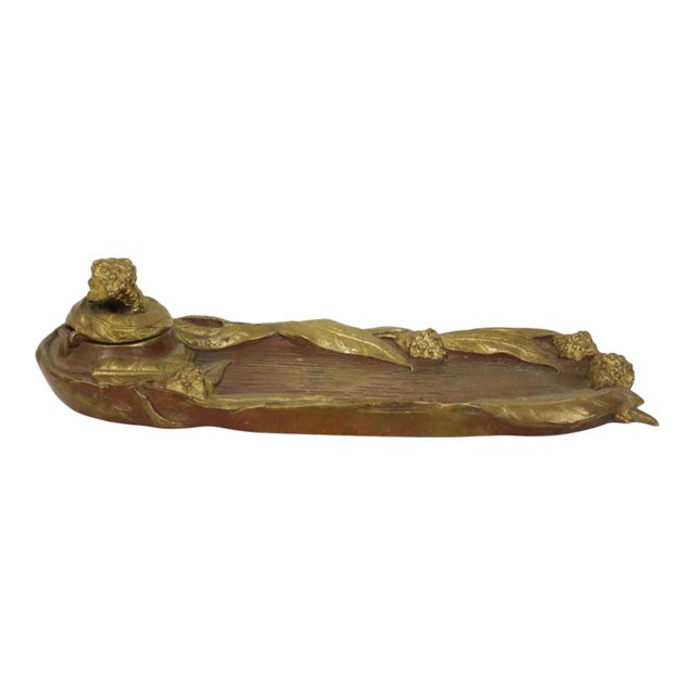 Metal 20th Century Art Nouveau Gilded Bronze Inkwell Pen Holder, 1890s For Sale - Image 7 of 18