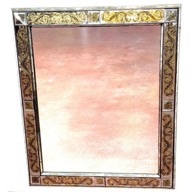 Maison Jansen (Atrib.) Eglomise Gilt Neoclassical Floral Trellis Jeweled Mirror For Sale - Image 11 of 18