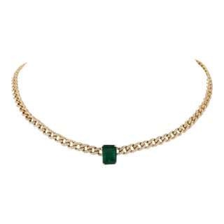 Statement 2.72ct Emerald & 2.52ct Diamond Choker Necklace in 18k Solid Gold for Women For Sale