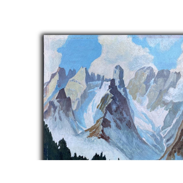 Mid-Century Modern Mount Cristallo and Landro Lake, Oil Painting, 1950s For Sale - Image 3 of 14
